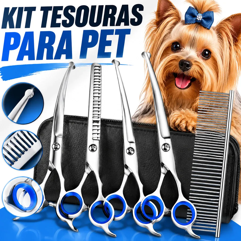 Kit 5 Tesoura Tosa Banho E Tosa Pet Shop Profissionais